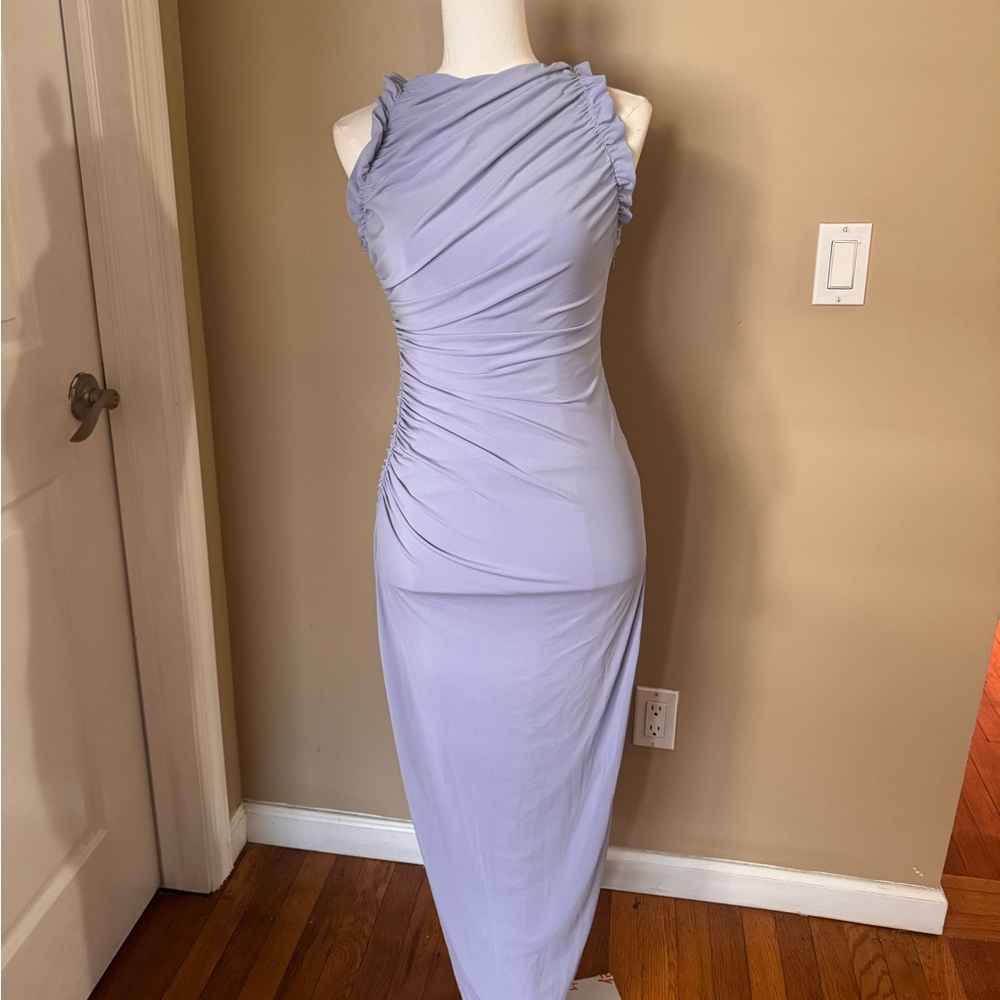 Zara Lavender Ruched Midi Dress